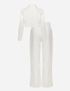 vices Compleu de costum din viscoză sacou crop și pantaloni largi cu cataramă Soncetta Alb