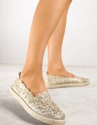 vices Espadrile Aurii Împletite cu Motiv Floral cu Decupaje Ajourate Honavia