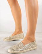 vices Espadrile Aurii Împletite cu Motiv Floral cu Decupaje Ajourate Honavia