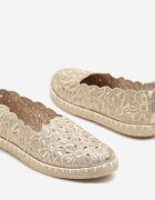 vices Espadrile Aurii Împletite cu Motiv Floral cu Decupaje Ajourate Honavia
