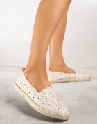 vices Espadrile Bej Împletite cu Motiv Floral și Decupaje Perforate Honavia