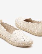 vices Espadrile Bej Împletite cu Motiv Floral și Decupaje Perforate Honavia