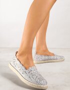 vices Espadrile Gri Împletite cu Motiv Floral și Decupaje Perforate Honavia