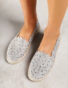 vices Espadrile Gri Împletite cu Motiv Floral și Decupaje Perforate Honavia