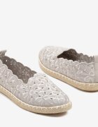 vices Espadrile Gri Împletite cu Motiv Floral și Decupaje Perforate Honavia