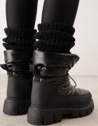 vices Ghete de zăpadă Negre pe Platformă Joasă cu Matlasare Decorativă și Șnur Elastic Raballa