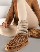 vices Ghete de zăpadă scurte maro cu Tivistă Decorativă și Model Leopard Olfedi