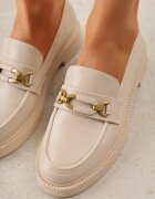 vices Mocasin Elegante Bej cu Aplicație și Branț din Piele Naturală Arinatta