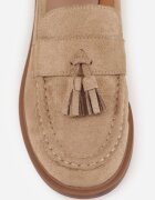 vices Mocasini Bej cu Brant din Piele Naturală Decorați cu Ciucuri Maritune
