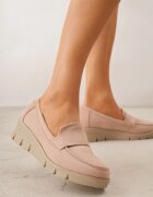 vices Mocasini bej deschis cu platformă cu branț din piele naturală ornați cu o curea Zorvia