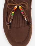 vices Mocasini Maro din imitație de piele întoarsă cu fundiță și mărgele colorate și cu branț din piele Nenden