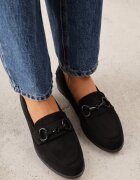 vices Mocasini negri cu branț din piele naturală decorați cu lănțișor Delariona