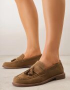 vices Moccasini Bej închis cu Branț din Piele Naturală Decorate cu Ciucuri Maritune