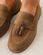 vices Moccasini Bej închis cu Branț din Piele Naturală Decorate cu Ciucuri Maritune