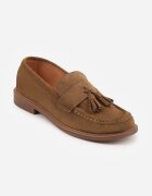 vices Moccasini Bej închis cu Branț din Piele Naturală Decorate cu Ciucuri Maritune