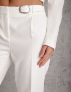 vices Pantaloni albi eleganți cu dungă decorați cu închidere cu cataramă Azisore