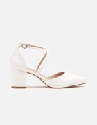 vices Pantofi cu toc albi cu toc gros cu branț din piele naturală și barete decorative Lizzetta
