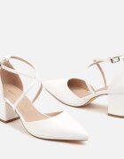 vices Pantofi cu toc albi cu toc gros cu branț din piele naturală și barete decorative Lizzetta