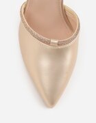 vices Pantofi cu toc aurii cu branț din piele naturală și baretă decorativă cu zirconii Lizzeth