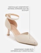 vices Pantofi cu toc bej din țesătură cu toc mic cu baretă în jurul gleznei și branț Soft-Step Xylieth