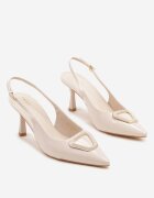 vices Pantofi cu toc Bej Sandale cu toc cui Slingback Lăcuite cu ornament Ataloria