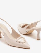 vices Pantofi cu toc Bej Sandale cu toc cui Slingback Lăcuite cu ornament Ataloria