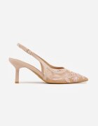 vices Pantofi cu toc Bej Slingback din plasă pe toc pisoi cu broderie și mărgele Vilin