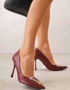 vices Pantofi cu toc Bordeaux cu Branț din Piele Naturală Decorați cu Cataramă Miava