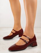 vices Pantofi cu toc Bordeaux lăcuiți cu toc gros cu barete și catarame Omeisa