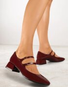 vices Pantofi cu toc Bordeaux lăcuiți cu toc gros cu barete și catarame Omeisa