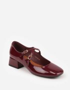 vices Pantofi cu toc Bordeaux lăcuiți cu toc gros cu barete și catarame Omeisa