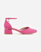 vices Pantofi cu toc Fucsia cu toc bloc cu branț din piele naturală și cu ornament metalic Velori