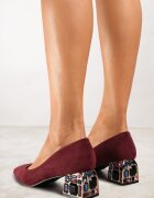vices Pantofi cu toc gros Bordeaux decorate cu cristale cu branț din piele Ovirora