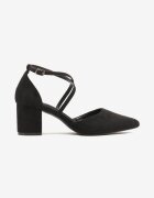 vices Pantofi cu toc înalt negri cu toc bloc cu branț din piele naturală și curele decorative Lizzetta