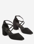 vices Pantofi cu toc înalt negri cu toc bloc cu branț din piele naturală și curele decorative Lizzetta