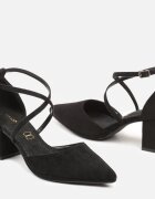 vices Pantofi cu toc înalt negri cu toc bloc cu branț din piele naturală și curele decorative Lizzetta