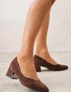 vices Pantofi cu toc Maro cu toc bloc din imitație de piele întoarsă cu branț din piele naturală cu ornament metalic Mixin