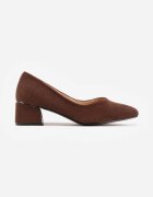 vices Pantofi cu toc Maro cu toc bloc din imitație de piele întoarsă cu branț din piele naturală cu ornament metalic Mixin