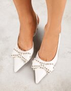 vices Pantofi cu toc Sandale Albe cu toc mic Slingback cu Fundă și Nituri Fennadia