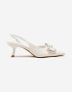 vices Pantofi cu toc Sandale Albe cu toc mic Slingback cu Fundă și Nituri Fennadia