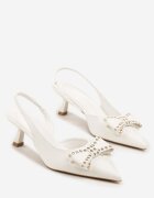 vices Pantofi cu toc Sandale Albe cu toc mic Slingback cu Fundă și Nituri Fennadia