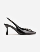 vices Pantofi cu toc Sandale negre cu toc stiletto Slingback Lăcuite cu ornament Ataloria
