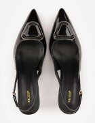 vices Pantofi cu toc Sandale negre cu toc stiletto Slingback Lăcuite cu ornament Ataloria