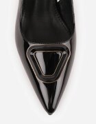 vices Pantofi cu toc Sandale negre cu toc stiletto Slingback Lăcuite cu ornament Ataloria