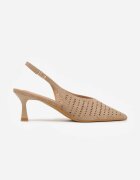 vices Pantofi cu toc Slingback Bej închis cu toc pisoi cu partea superioară ajurată Klephei