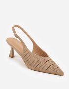 vices Pantofi cu toc Slingback Bej închis cu toc pisoi cu partea superioară ajurată Klephei