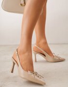 vices Pantofi cu toc subțire Bej închis Slingback Decorate cu șireturi tip corset și fundă Azimuna