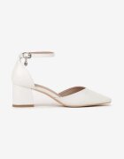 vices Pantofi eleganți albi cu toc gros cu branț din piele și ornament la baretă Lilria