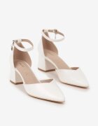 vices Pantofi eleganți albi cu toc gros cu branț din piele și ornament la baretă Lilria