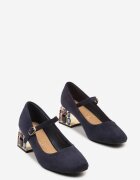 vices Pantofi eleganți bleumarin cu toc cu decor tip bijuterie cu cataramă și branț din piele Aletan